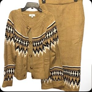 Camellia Set Tan Knit Cardigan and Skirt by Camellia.